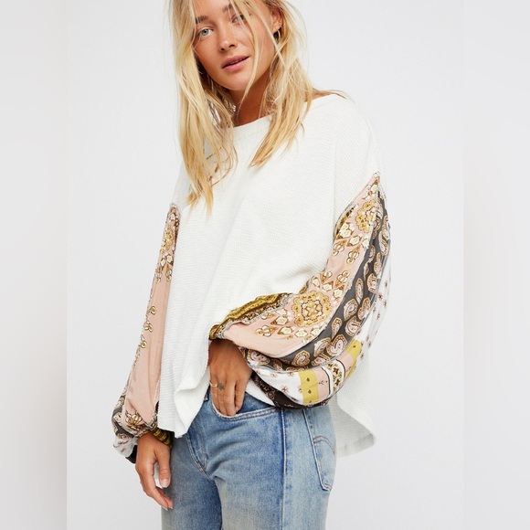 Free People Tops - Free People Blossom Balloon Sleeve Top Pullover Bandana Patchwork Print Medium